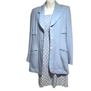 90s Vintage Baby Blue Polka Dot Dress and Blazer